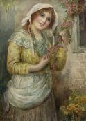 William Joseph Carroll (19th/20th Century): Country Girl Holding Blossom