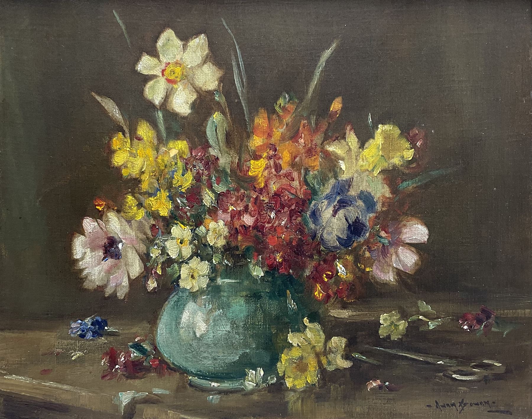 Owen Bowen (Staithes Group 1873-1967): Still Life of Spring Flowers in a Vase