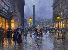 Edouard Léon Cortès (French 1882-1969): 'Rue de la Paix Paris at Dusk'