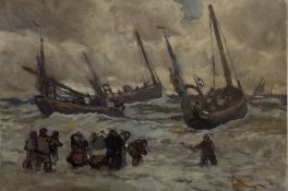 Joseph Richard Bagshawe (Staithes Group 1870-1909): 'Putting Out in Rough Weather'