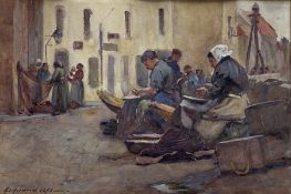 Henry Silkstone Hopwood (Staithes Group 1860-1914): Fisher Women on the Quayside