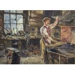 Albert George Stevens (Staithes Group 1863-1925): The Blacksmith's Forge