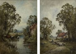 Henry J Kinnaird (British fl.1880-1920): 'Old Mill Winchester' and 'A Sussex Lane'