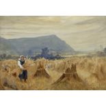 James Watson (Staithes Group 1851-1936): Gathering Corn Stooks near Roseberry Topping