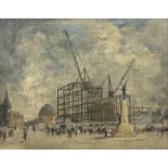 English School (Early 20th century): The Construction of the Queen's Hotel Leeds