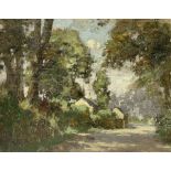 Francis G Wood (British exh.1906-1907): Sunlit Country Lane