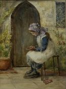 English School (19th century): Young Girl at her Studies in the Fresh Air