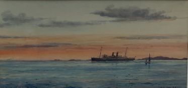 Frank Watson Wood (Scottish 1862-1953): 'SS Mantua Leaving Fjords'