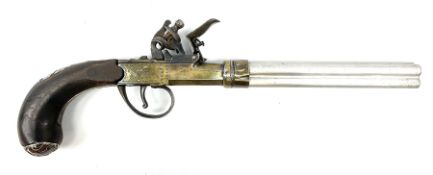 Unfinished restoration project of a continental flintlock volley pistol with modern white metal