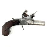 Late 18th century flintlock pocket pistol signed H. Nock London with 4cm turn-off barrel and drop