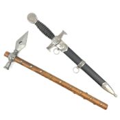 Reproduction WW2 German officer's dagger in scabbard; and reproduction native American Indian tomaha