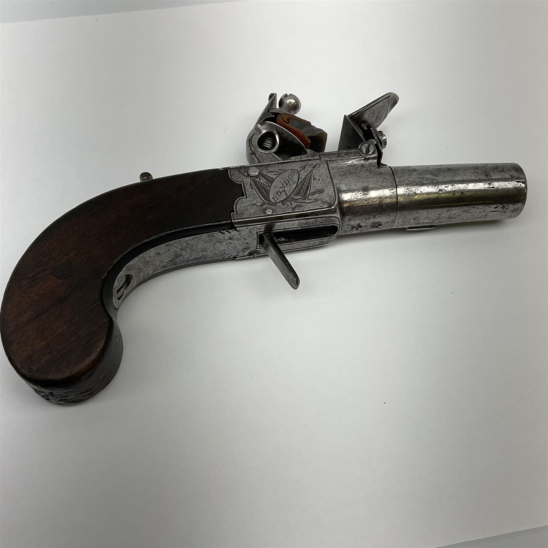 Late 18th century flintlock pocket pistol signed H. Nock London with 4cm turn-off barrel and drop - Image 2 of 6