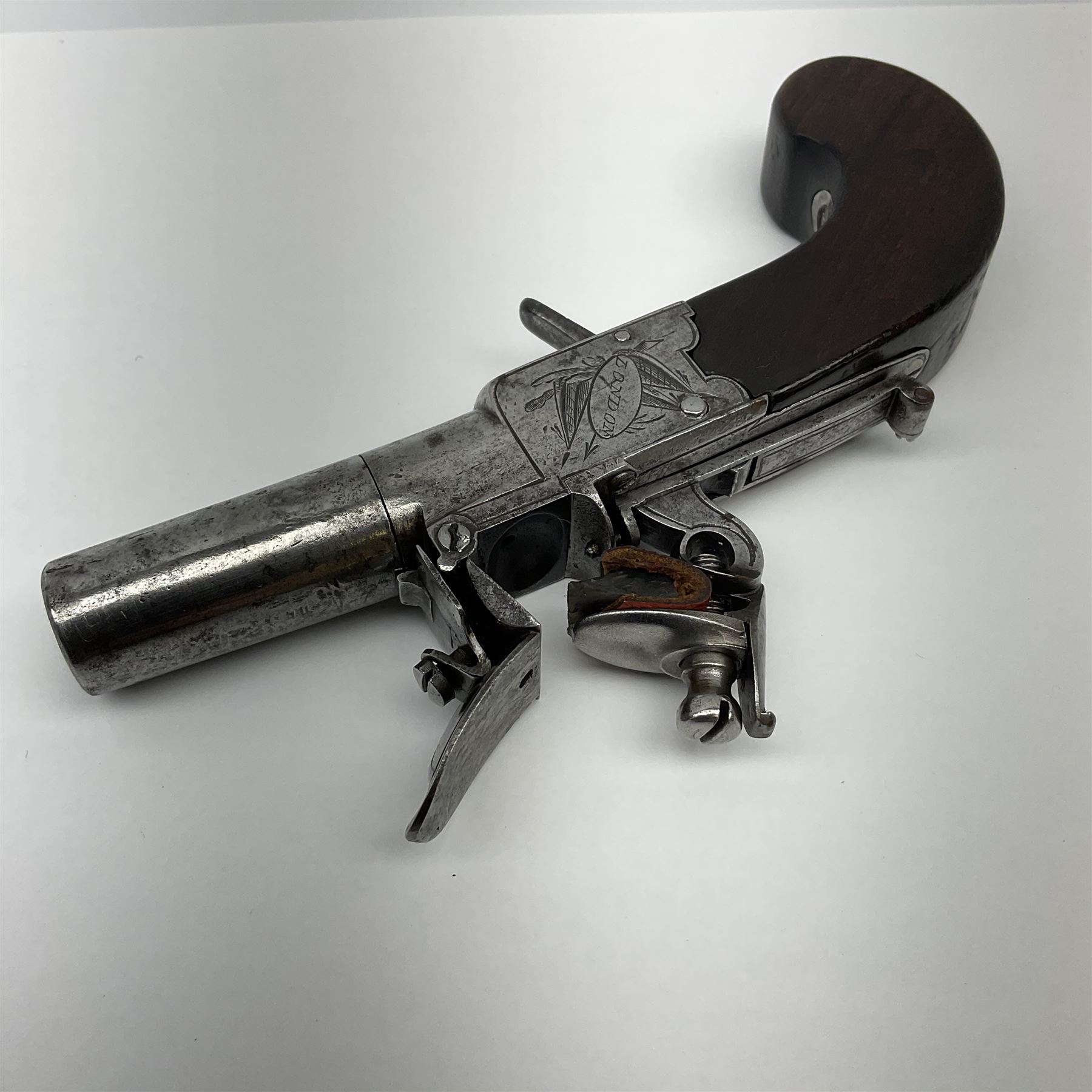 Late 18th century flintlock pocket pistol signed H. Nock London with 4cm turn-off barrel and drop - Image 4 of 6