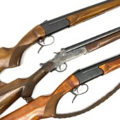 Three 12-bore single barrel sporting guns - Russian Baikal with 72.5cm barrel and underlever opening