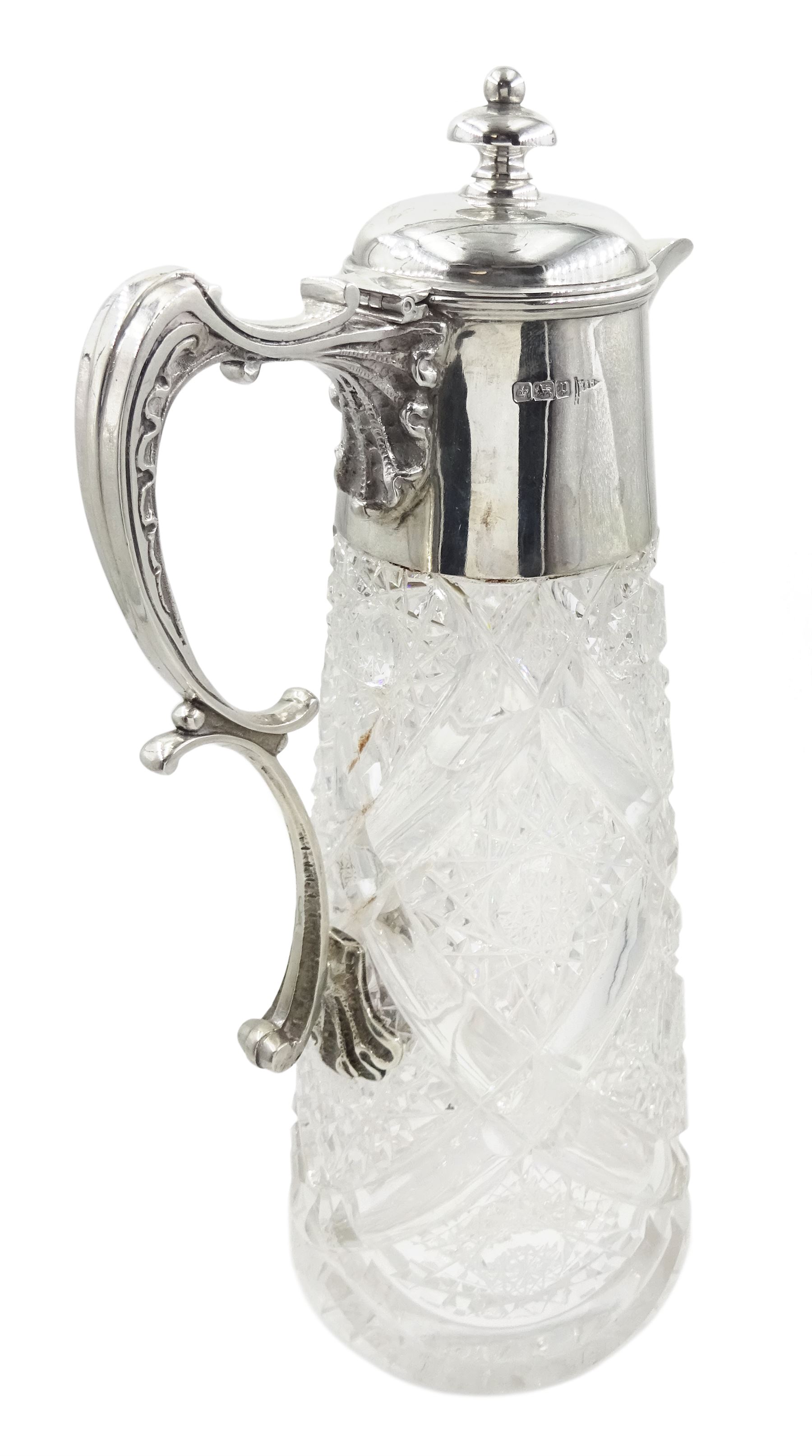 Edwardian silver mounted cut glass claret jug - Image 2 of 7