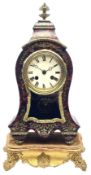 19th century brass inlaid red Boulle work mantel clock on ornate gilt stand