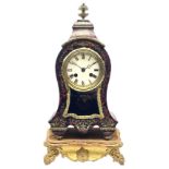 19th century brass inlaid red Boulle work mantel clock on ornate gilt stand