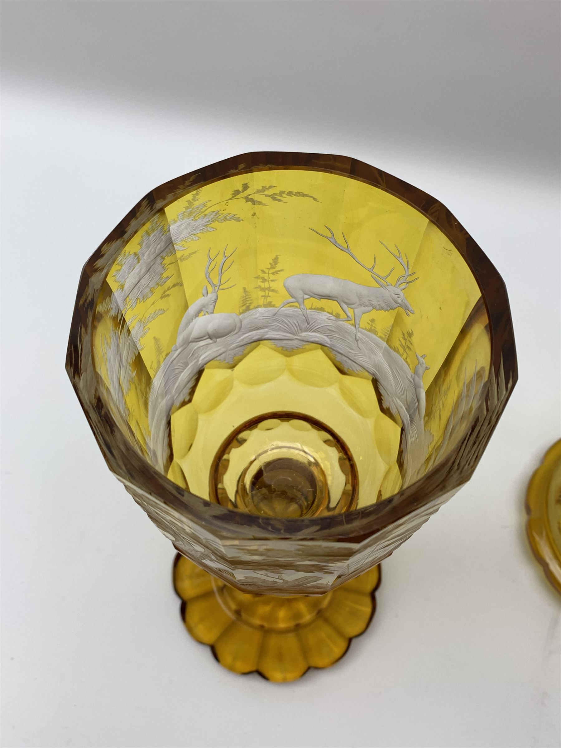 Large Bohemian amber flashed glass goblet and cover - Image 6 of 7