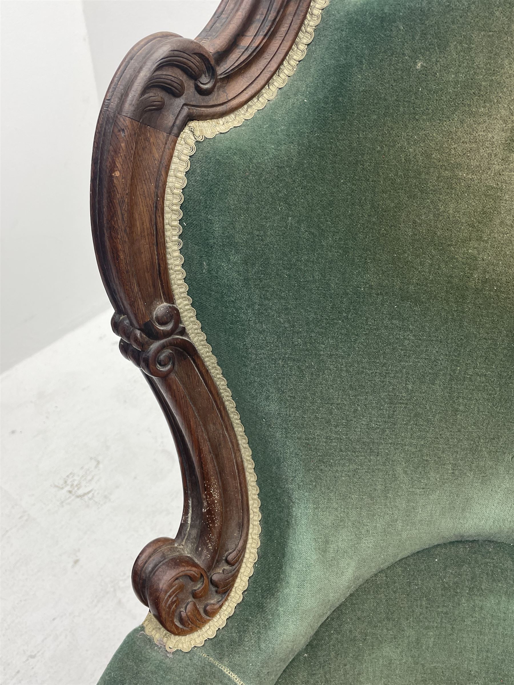 Set two Victorian rosewood drawing room armchairs - Image 3 of 7