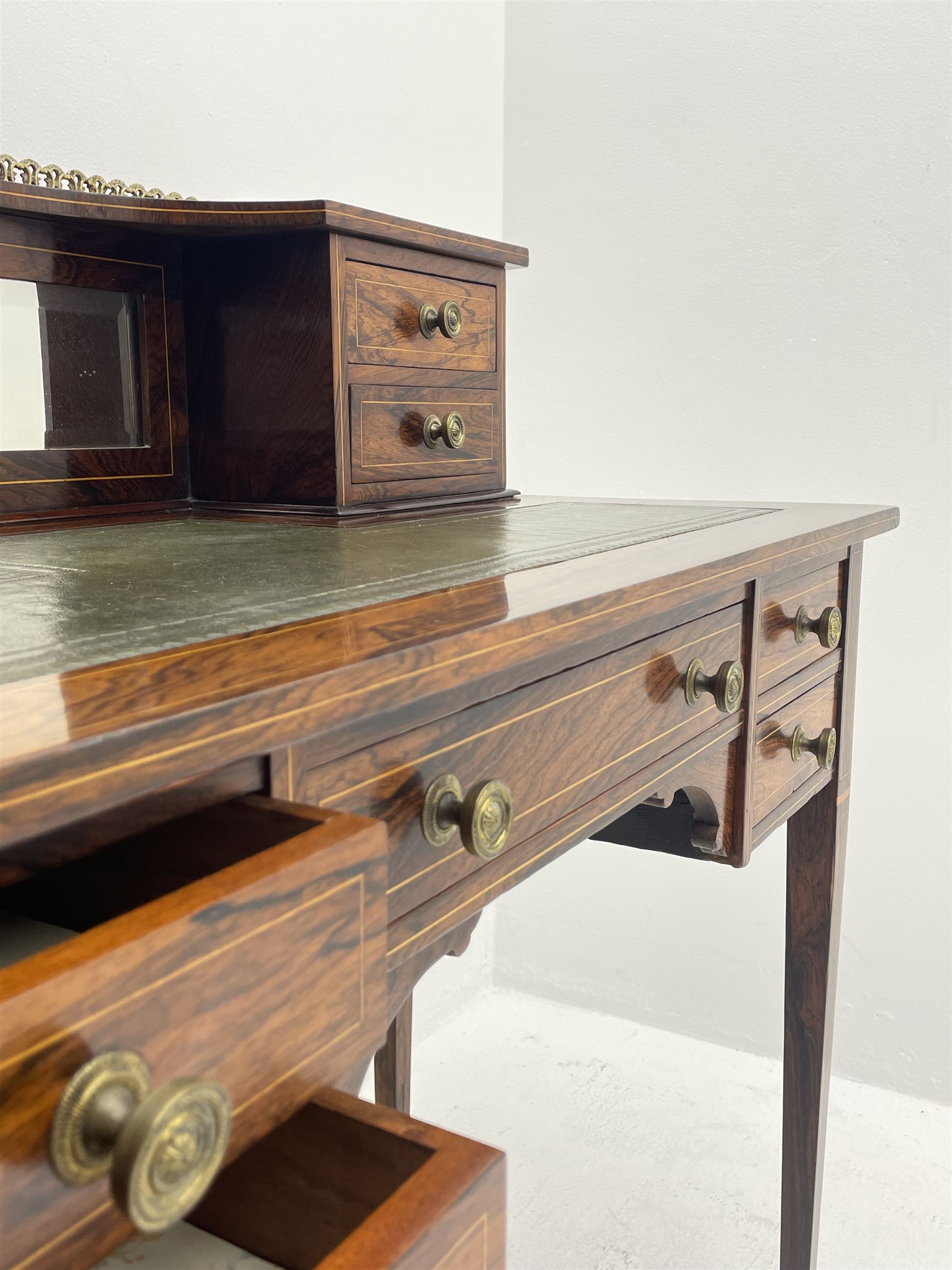 Late Victorian inlaid rosewood writing desk - Image 6 of 8
