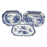 Two late 18th/early 19th century Chinese export blue and white platters and dish