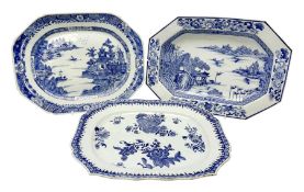 Two late 18th/early 19th century Chinese export blue and white platters and dish