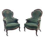 Set two Victorian rosewood drawing room armchairs