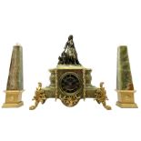 19th century green onyx and figural clock garniture