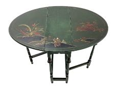 Early 20th century Japanned green lacquered dropleaf table