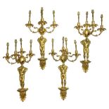 Set of four 19th century and later ormolu wall sconces