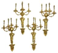 Set of four 19th century and later ormolu wall sconces