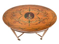 Edwardian Sheraton revival satinwood and painted centre table