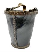 Victorian leather fire bucket with riveted detail and leather carry handle