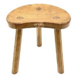 'Mouseman' oak three legged stool with dished kidney shaped seat