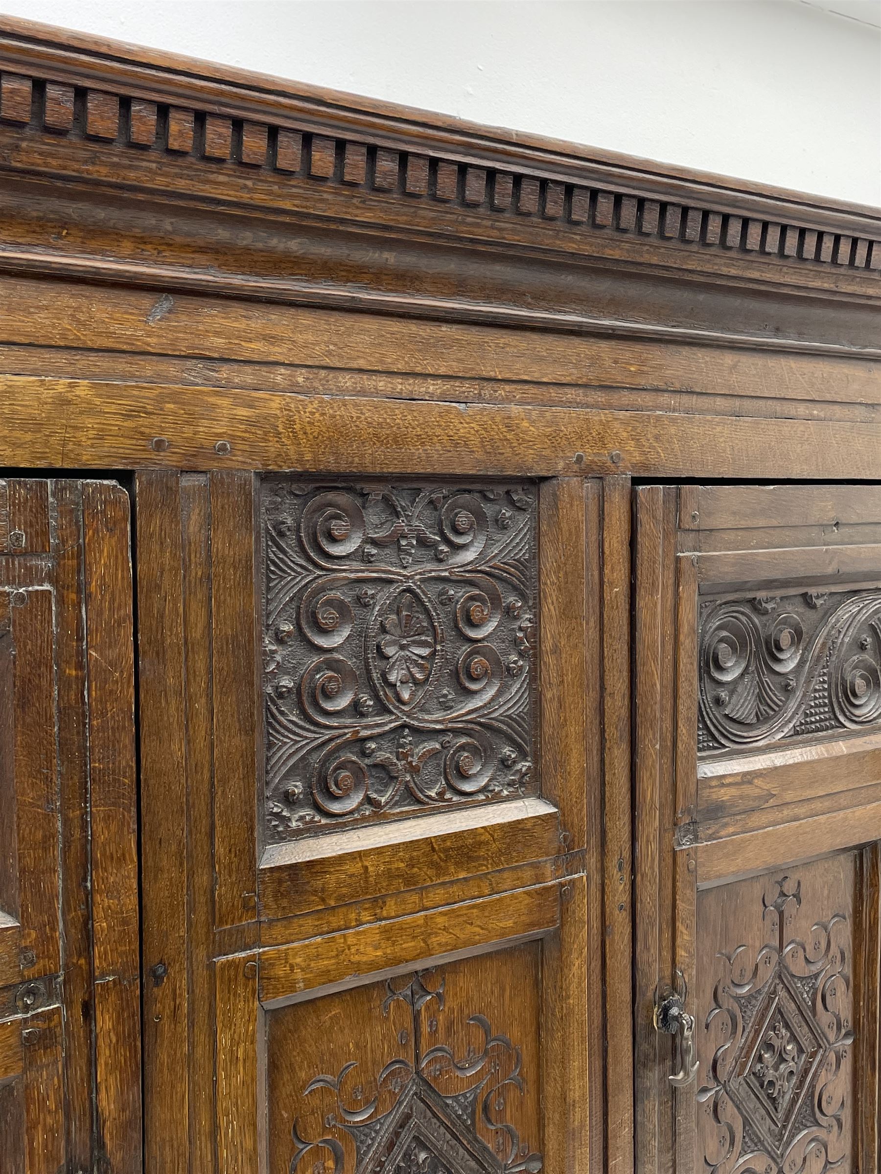 Large 18th century and later oak livery cupboard - Image 5 of 9