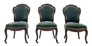 Set three Victorian rosewood drawing room side chairs