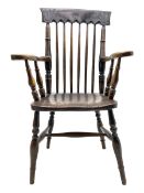 19th century elm and beech stick back armchair