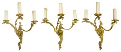 Set of three 20th century gilt metal wall sconces