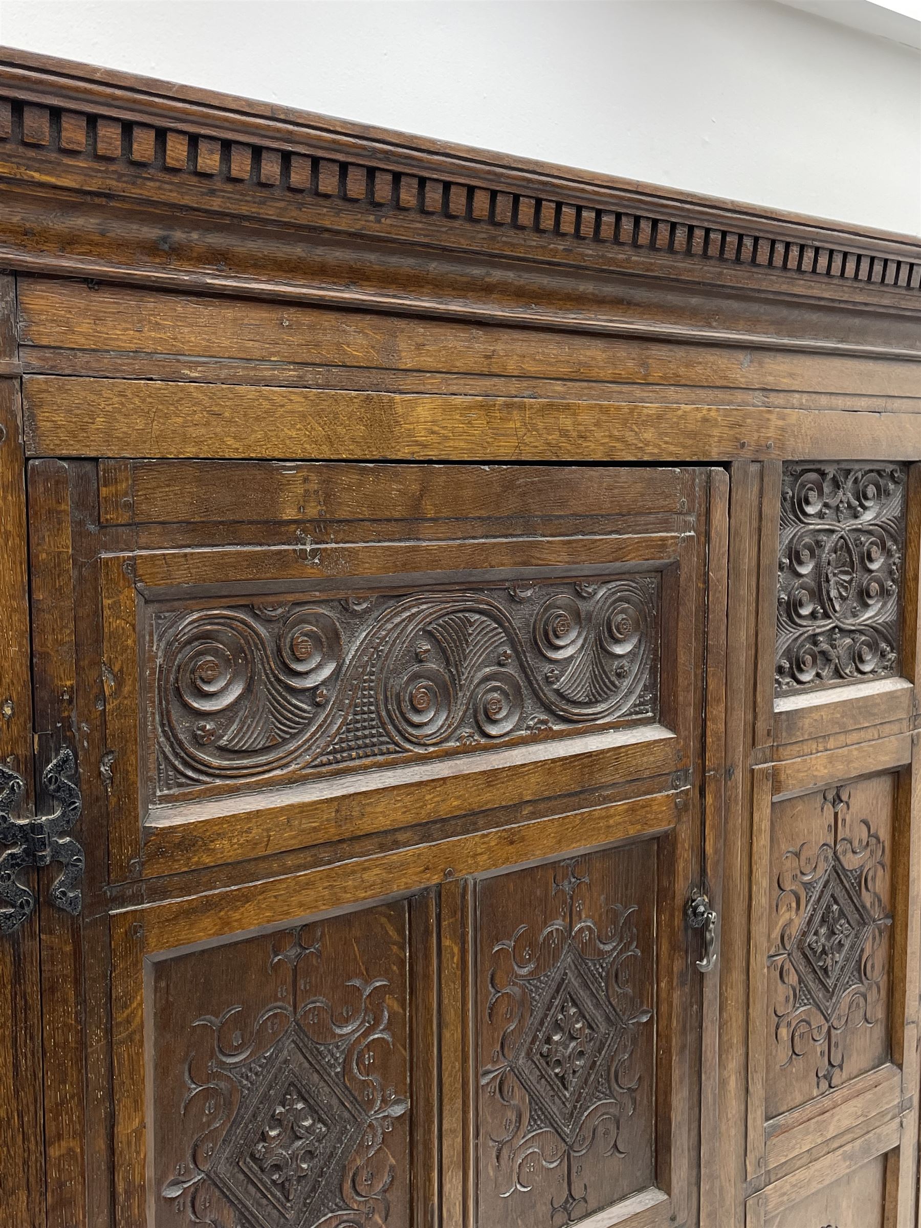 Large 18th century and later oak livery cupboard - Image 4 of 9