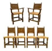 ‘Gnomeman’ set six adzed oak dining chairs