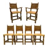 ‘Gnomeman’ set six adzed oak dining chairs