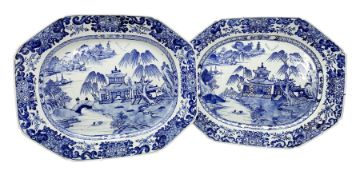 Pair of late 18th/early 19th century Chinese export blue and white platters