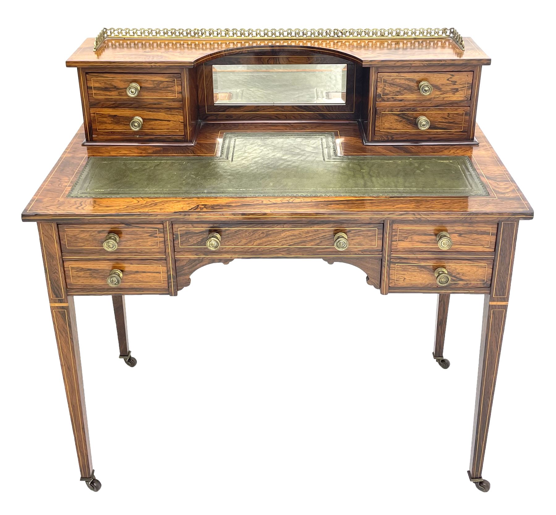 Late Victorian inlaid rosewood writing desk