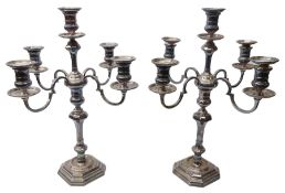 Pair of 20th century Mappin & Webb silver plated four branch candelabra