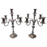 Pair of 20th century Mappin & Webb silver plated four branch candelabra