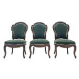 Set three Victorian rosewood drawing room side chairs