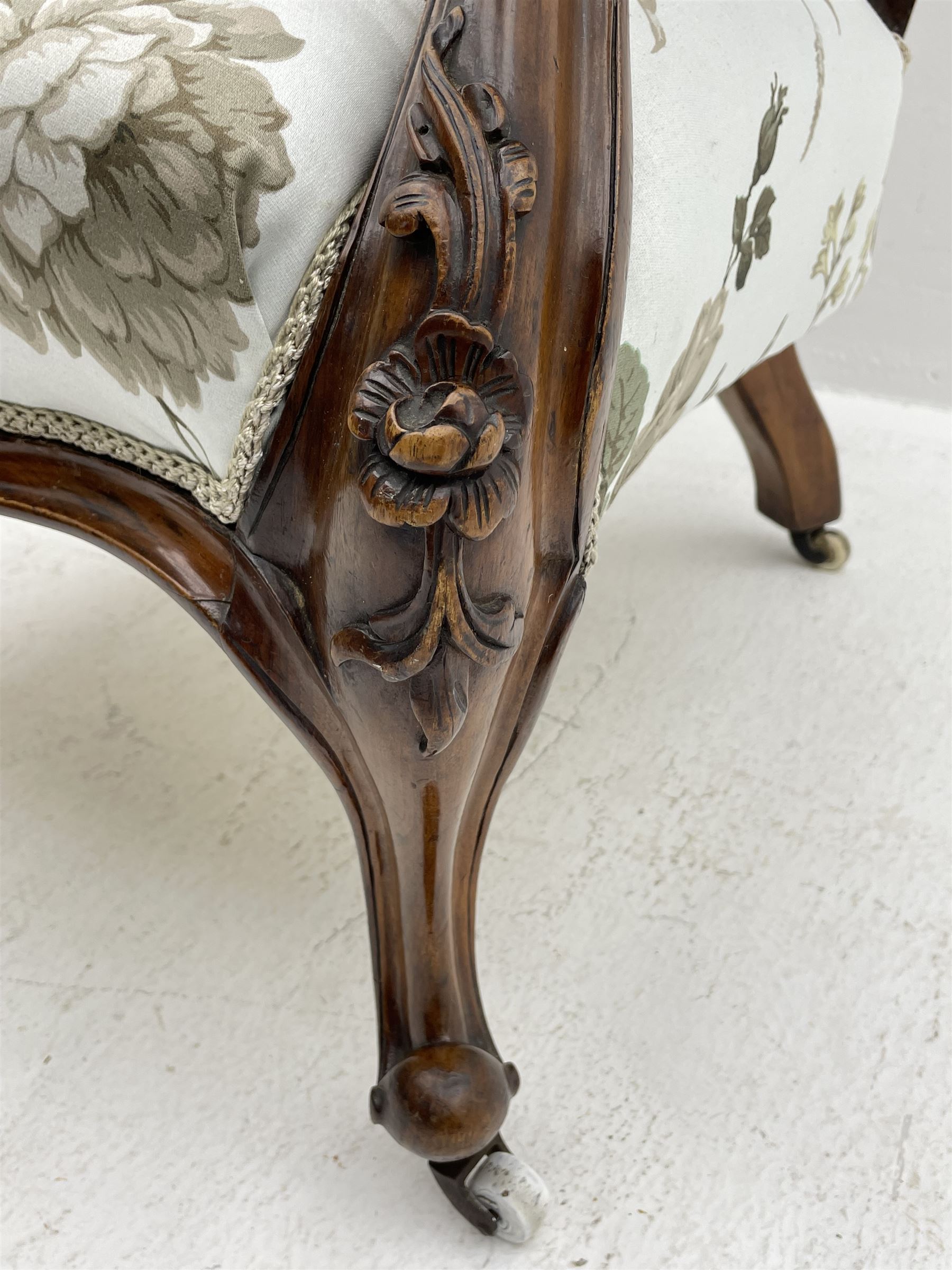 Victorian walnut framed open armchair - Image 8 of 8