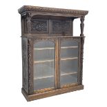 Victorian heavily carved oak buffet cabinet