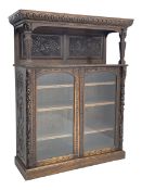 Victorian heavily carved oak buffet cabinet