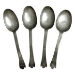 Four late 17th/early 18th century petwer/latten spoons